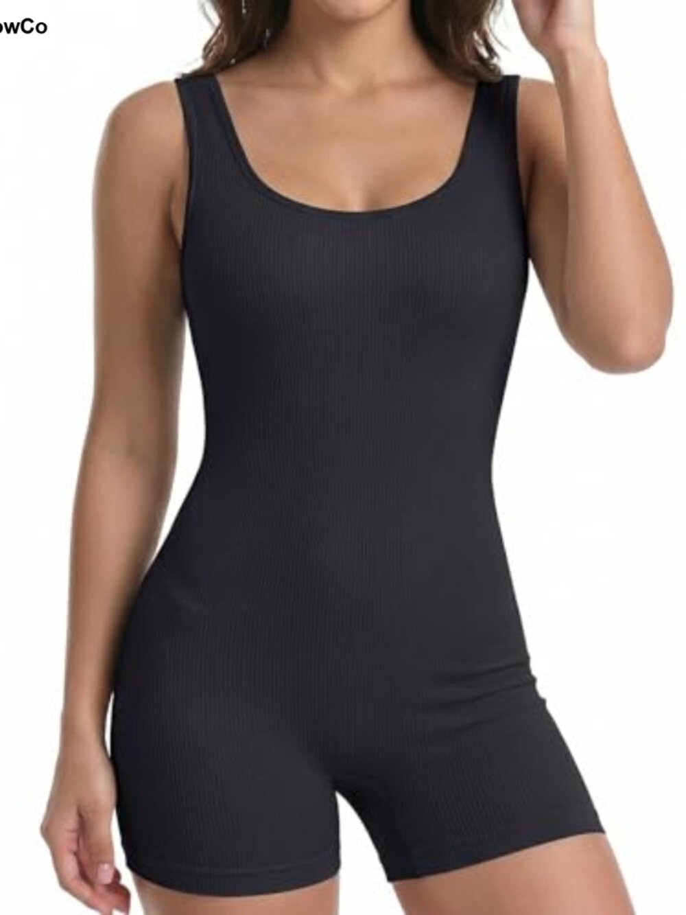 Ribbed Seamless Workout Romper Tummy Control Square Neck Sleeveless Jumpsuit